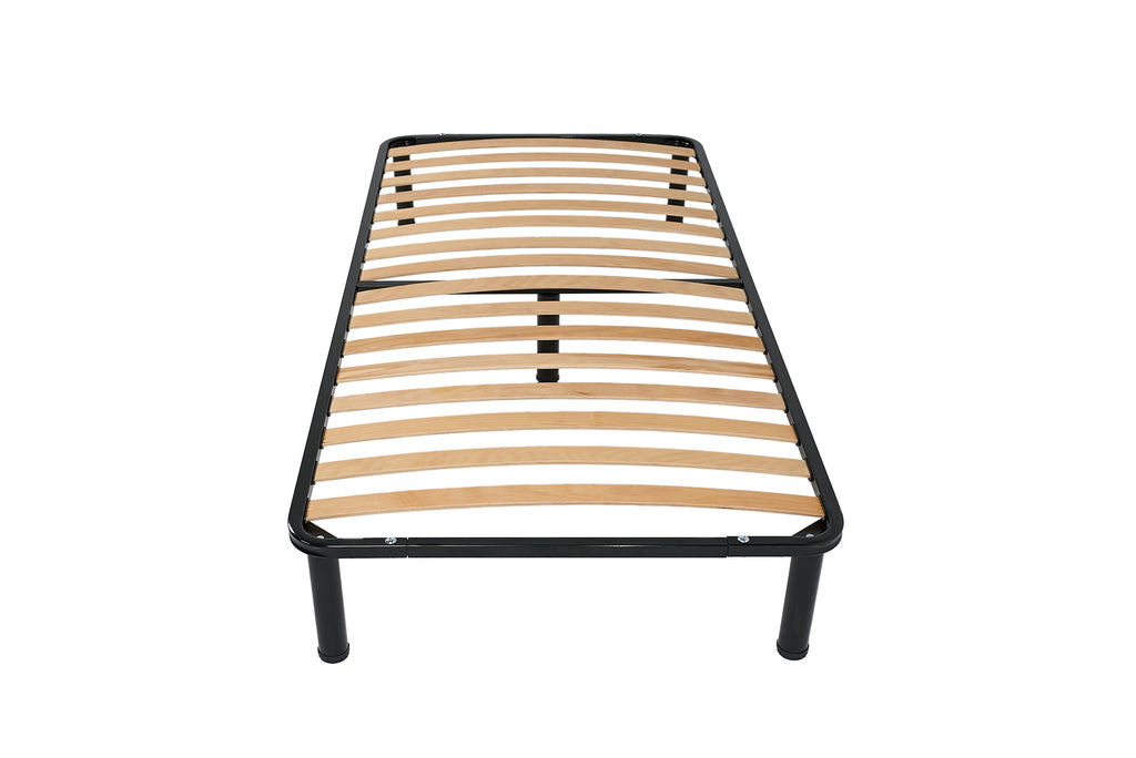 Bed frame 90×200 cm metal 16 Beech Slats on adjustable legs strong SVLMEBLE