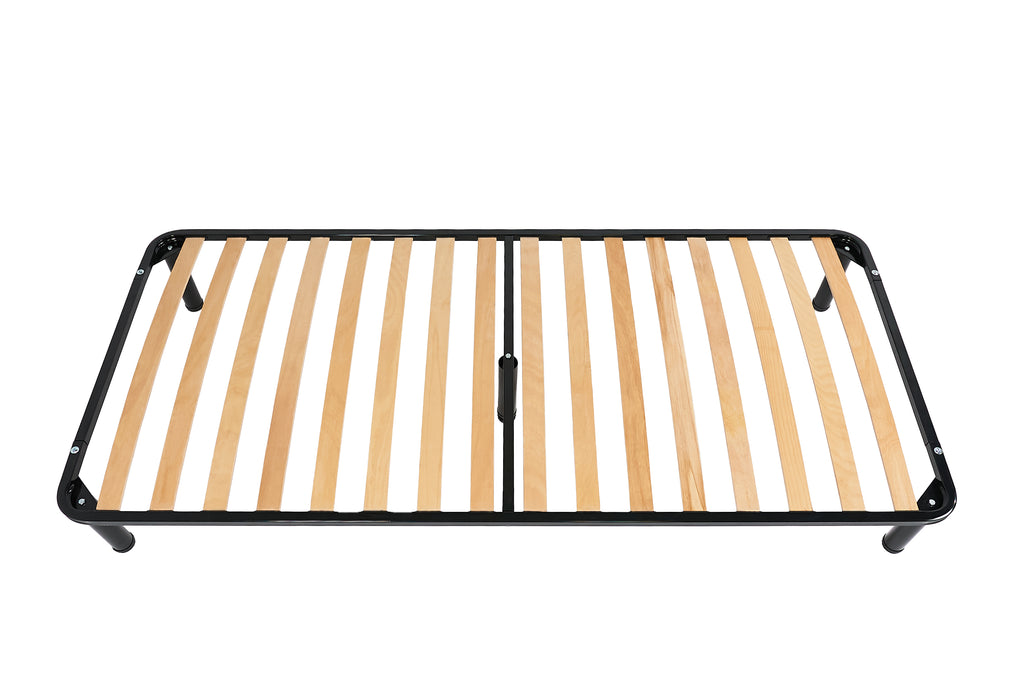 Bed frame 90×200 cm metal 16 Beech Slats on adjustable legs strong SVLMEBLE