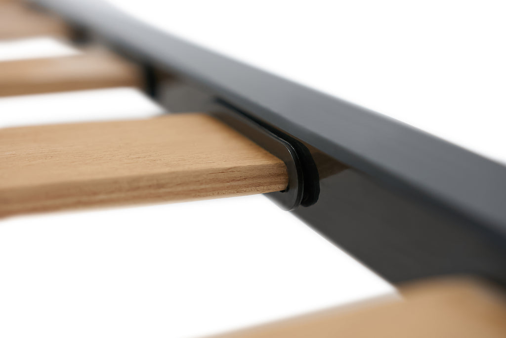 Bed frame 140x200 cm metal 32 Beech Slats on adjustable legs strong SVLMEBLE