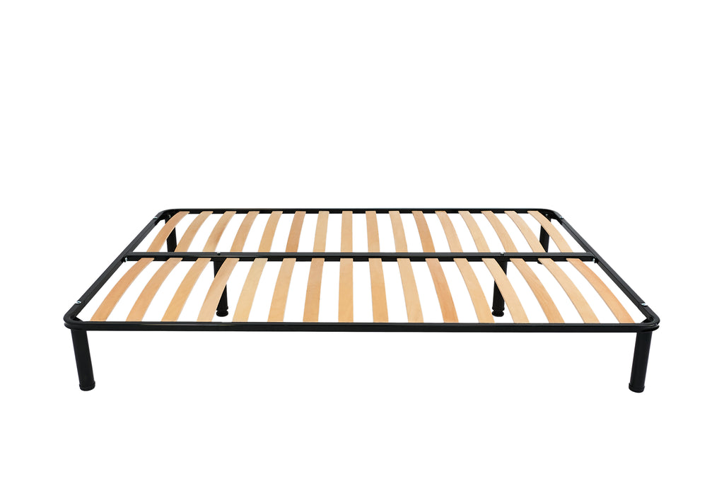 Bed frame 140x200 cm metal 32 Beech Slats on adjustable legs strong SVLMEBLE